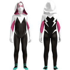 Gwen Stacy Cosplay Jumpsuit Halloween Christmas Fancy Dress Costume Kids Masquerade Tights Carnival Role Play Zentai Suit Size 140cm product